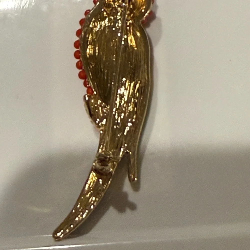 Vibrant Parrot Bird Brooch with Gold Accents